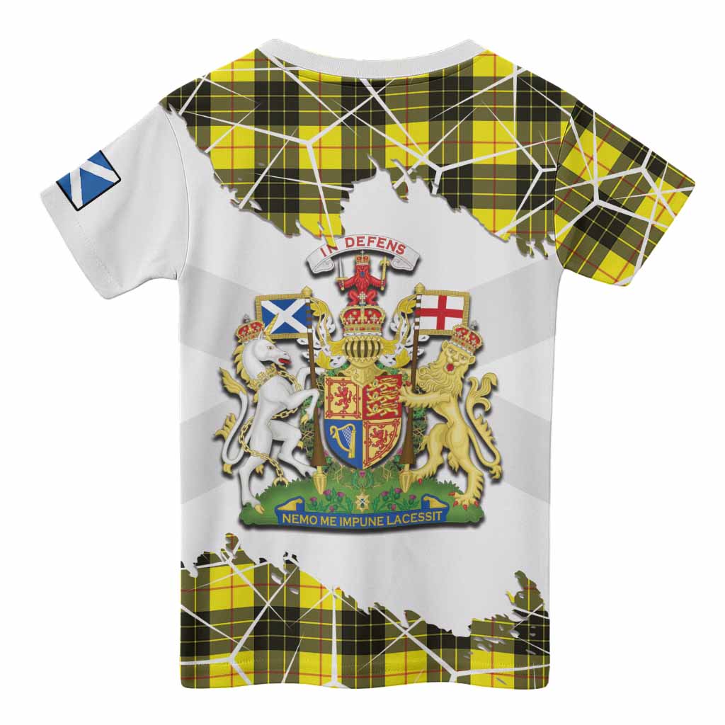 MacLeod (McLeod) Tartan Kid T-shirt with Family Crest and Lion Rampant Grunge Style