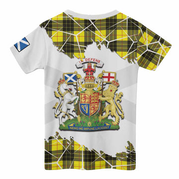 MacLeod (McLeod) Tartan Kid T-shirt with Family Crest and Lion Rampant Grunge Style