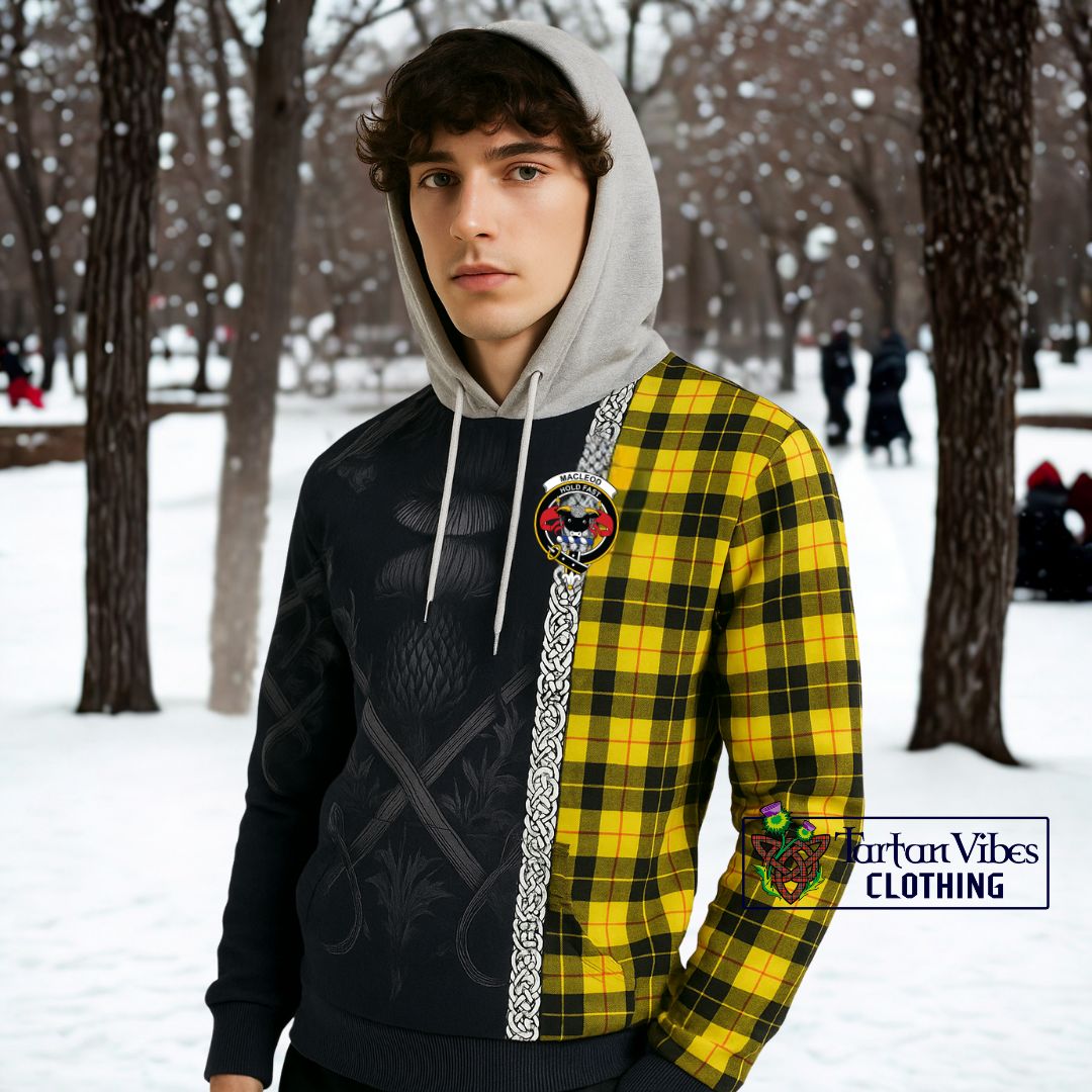 MacLeod (McLeod) Tartan Knitted Hoodie with Family Crest Cross Sword Thistle Celtic Vibes