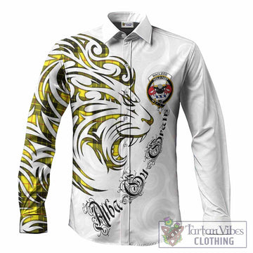 MacLeod (McLeod) Tartan Lion Roar Long Sleeve Button Shirts Alba Gu Brath with Celtic Motifs