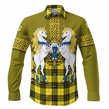 MacLeod (McLeod) Tartan Long Sleeve Button Shirts Unicorn Celtic Knot And Thistle Emblem