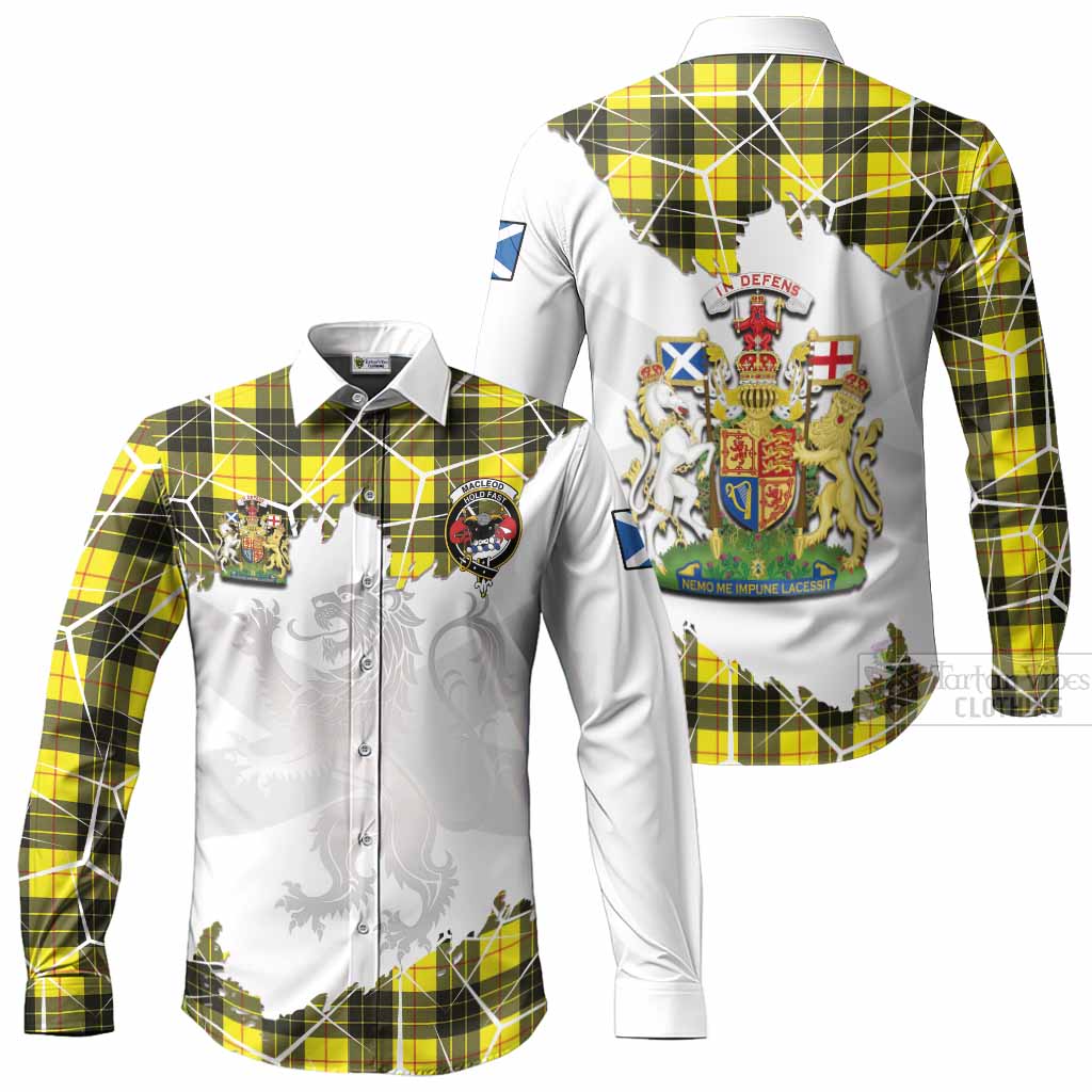 MacLeod (McLeod) Tartan Long Sleeve Button Shirts with Family Crest and Lion Rampant Grunge Style