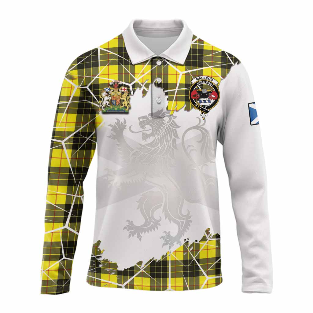 MacLeod (McLeod) Tartan Long Sleeve Polo Shirt with Family Crest and Lion Rampant Grunge Style