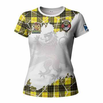 MacLeod (McLeod) Tartan Women T shirt with Family Crest and Lion Rampant Grunge Style