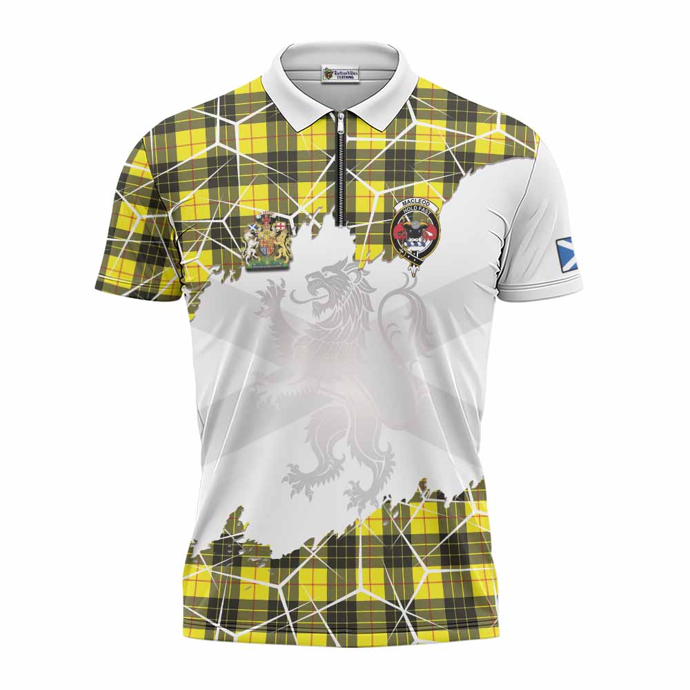 MacLeod (McLeod) Tartan Zipper Polo Shirt with Family Crest and Lion Rampant Grunge Style