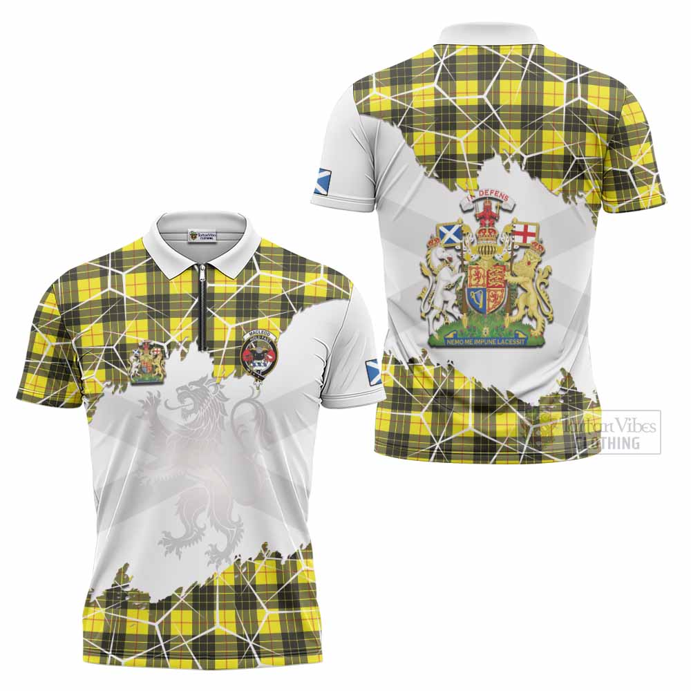 MacLeod (McLeod) Tartan Zipper Polo Shirt with Family Crest and Lion Rampant Grunge Style