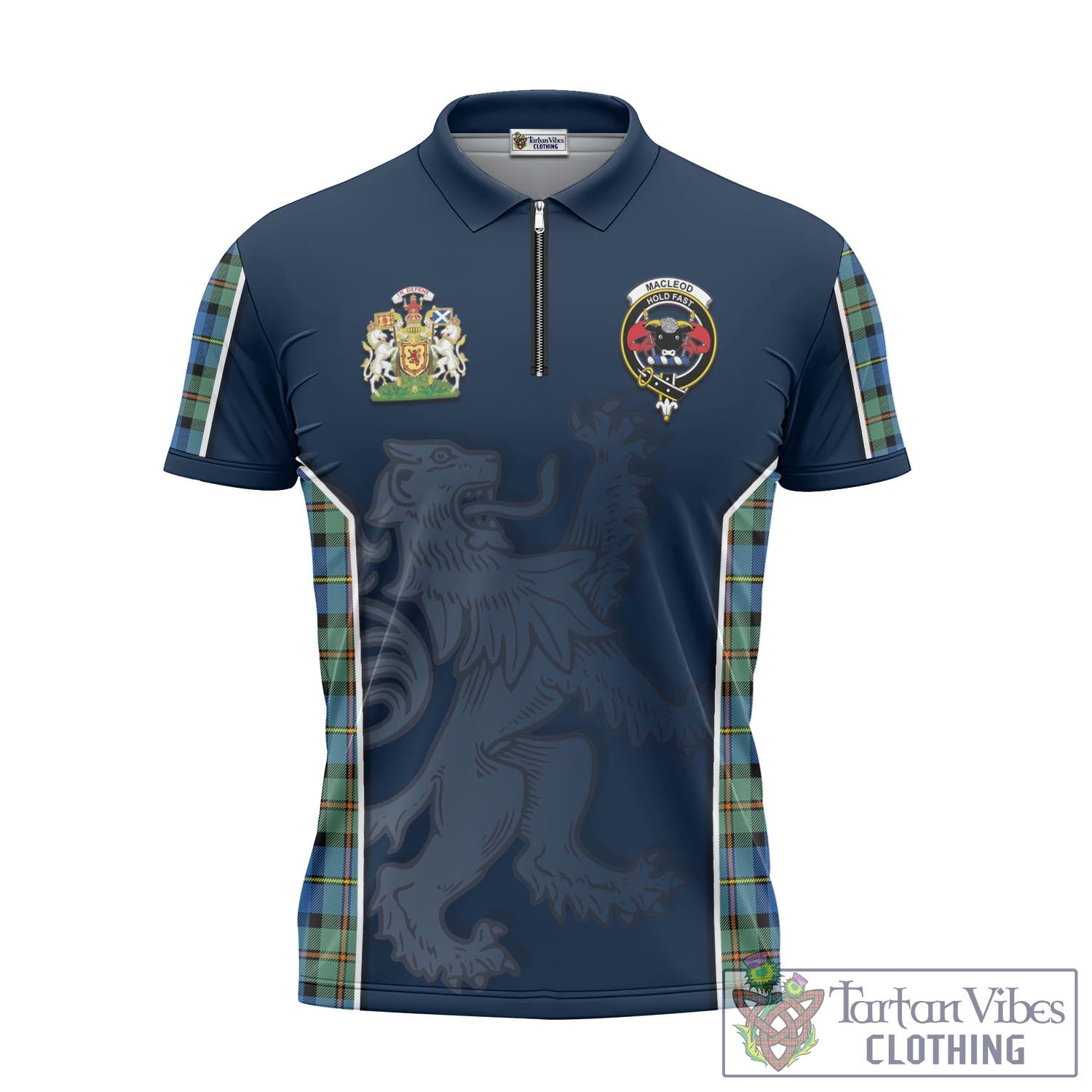 Tartan Vibes Clothing MacLeod of Harris Ancient Tartan Zipper Polo Shirt with Family Crest and Lion Rampant Vibes Sport Style
