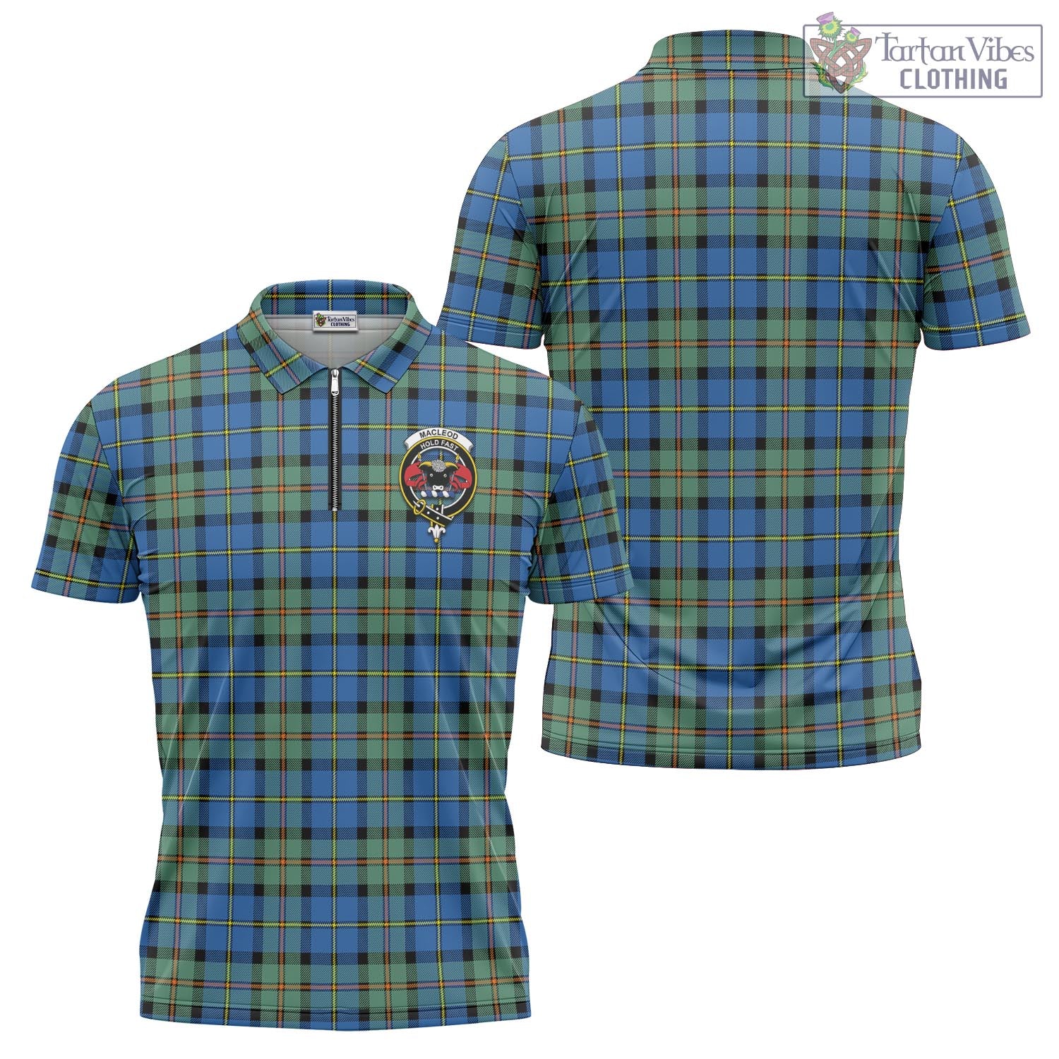 Tartan Vibes Clothing MacLeod of Harris Ancient Tartan Zipper Polo Shirt with Family Crest