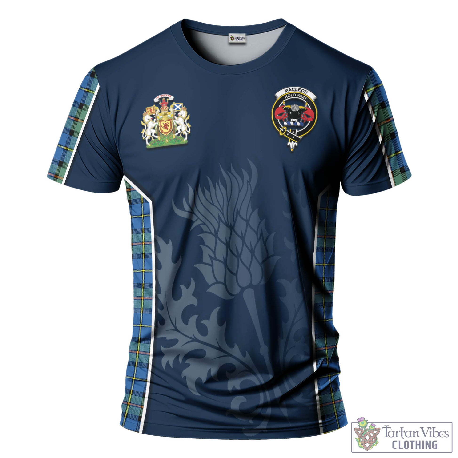 Tartan Vibes Clothing MacLeod of Harris Ancient Tartan T-Shirt with Family Crest and Scottish Thistle Vibes Sport Style
