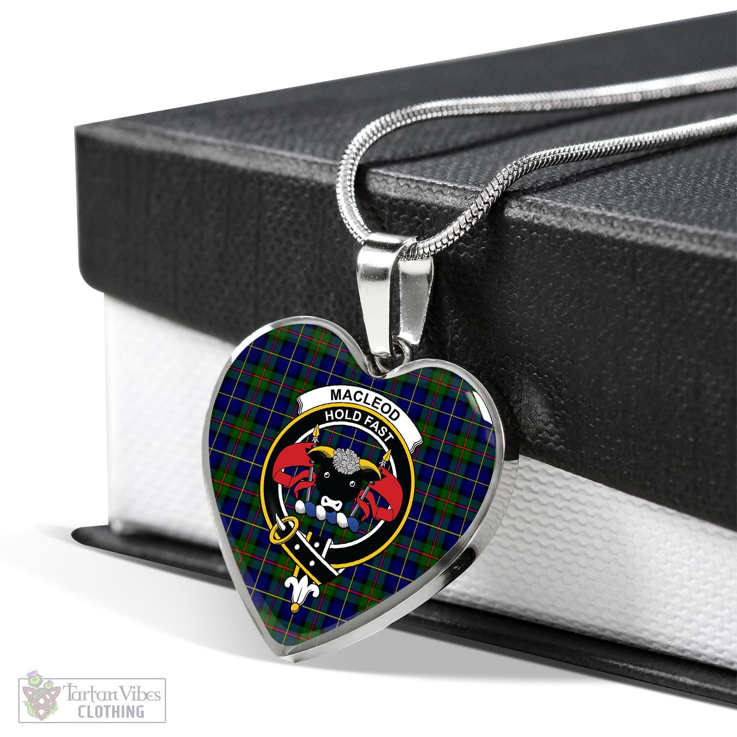 Tartan Vibes Clothing MacLeod of Harris Modern Tartan Heart Necklace with Family Crest