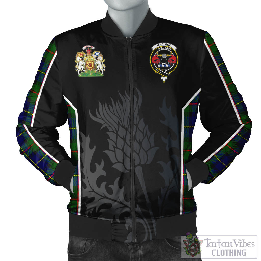 Tartan Vibes Clothing MacLeod of Harris Modern Tartan Bomber Jacket with Family Crest and Scottish Thistle Vibes Sport Style