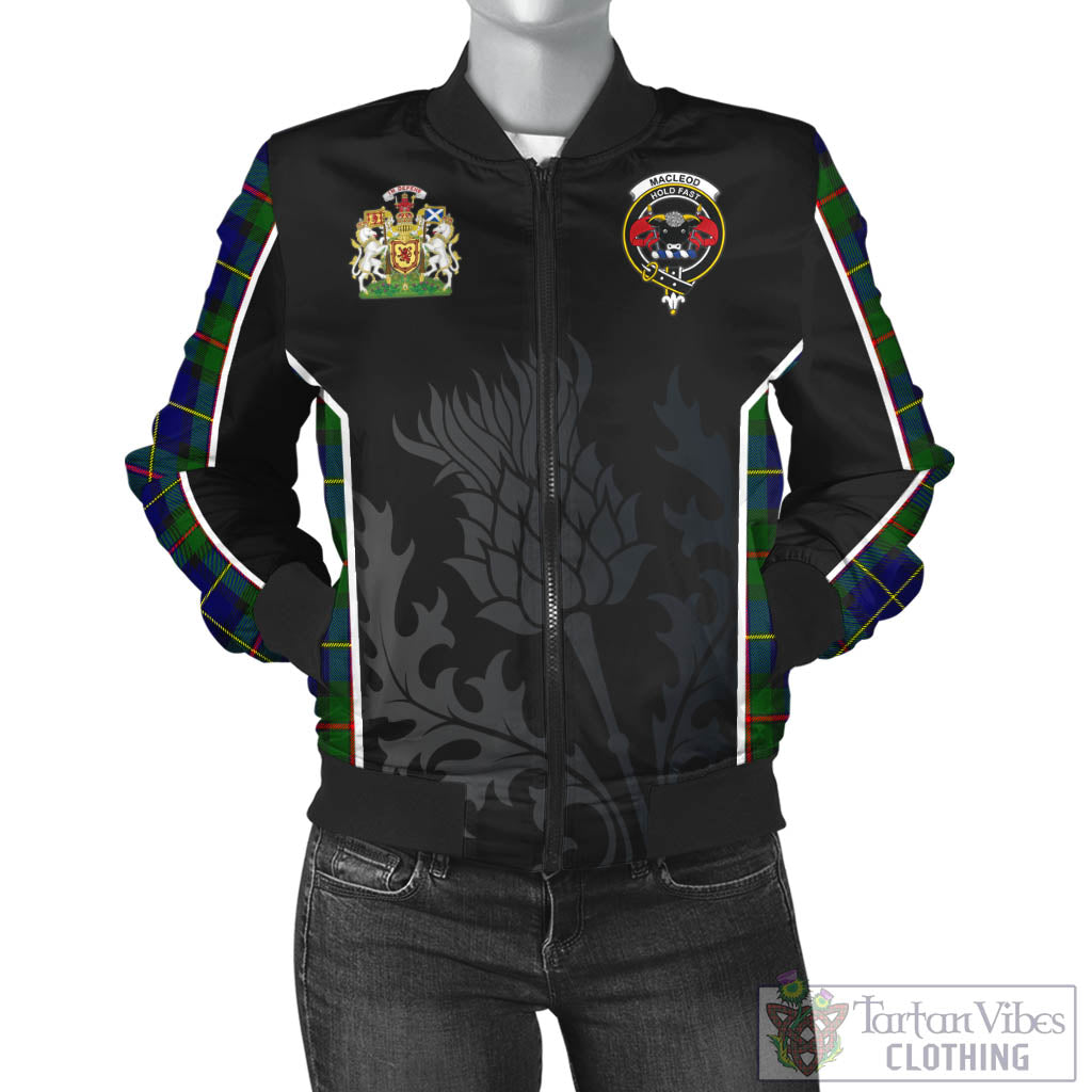 Tartan Vibes Clothing MacLeod of Harris Modern Tartan Bomber Jacket with Family Crest and Scottish Thistle Vibes Sport Style