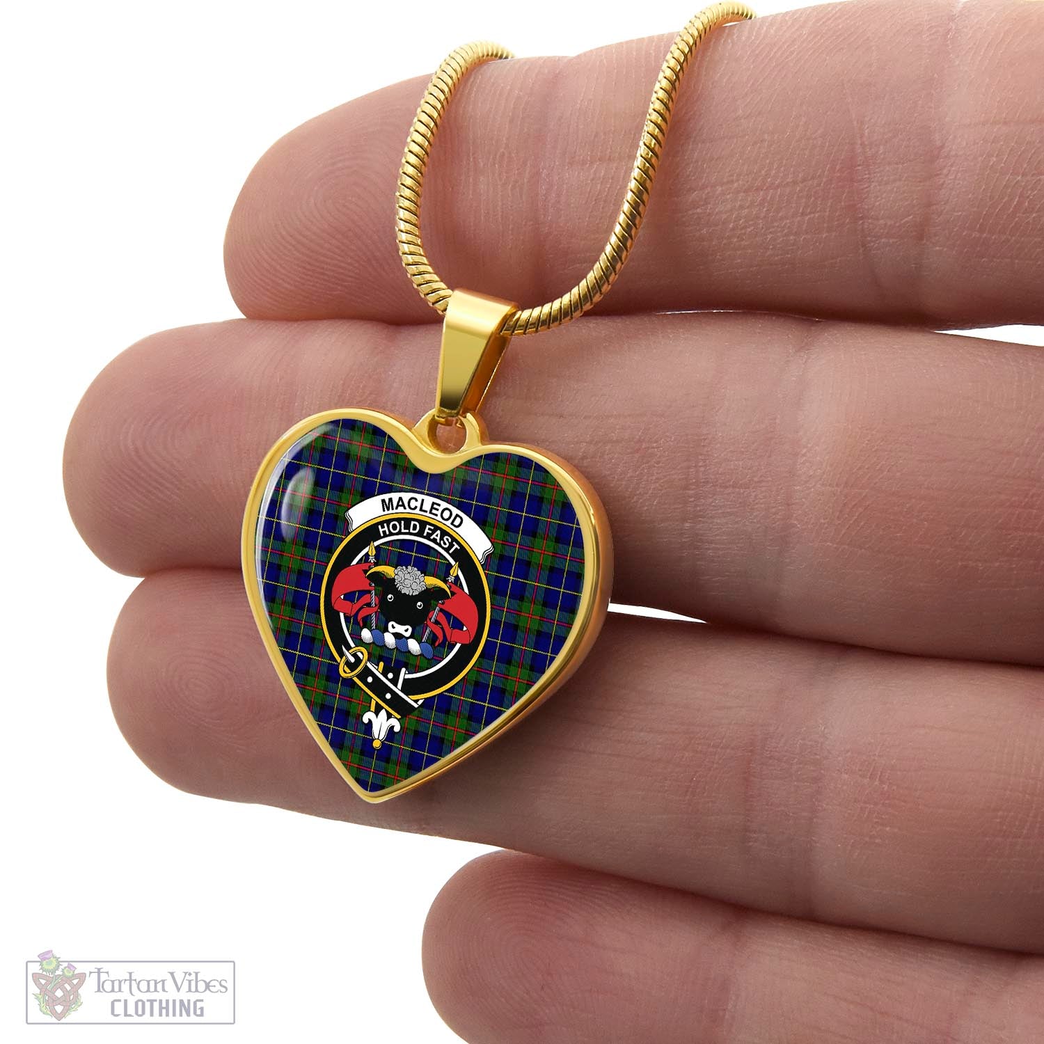 Tartan Vibes Clothing MacLeod of Harris Modern Tartan Heart Necklace with Family Crest
