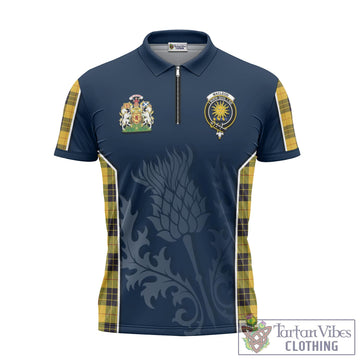 MacLeod of Lewis Ancient Tartan Zipper Polo Shirt with Family Crest and Scottish Thistle Vibes Sport Style