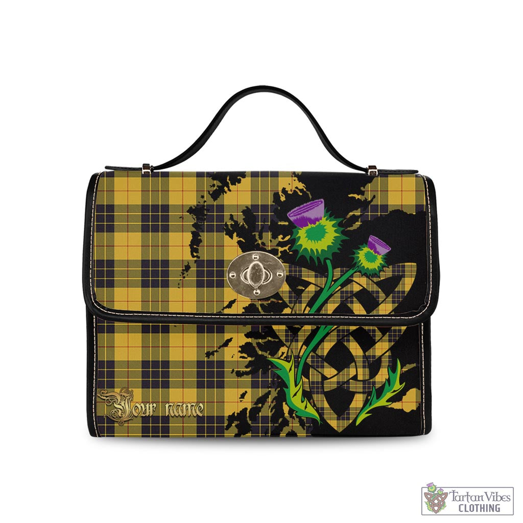 Tartan Vibes Clothing MacLeod of Lewis Ancient Tartan Waterproof Canvas Bag with Scotland Map and Thistle Celtic Accents