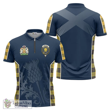 MacLeod of Lewis Ancient Tartan Zipper Polo Shirt with Family Crest and Scottish Thistle Vibes Sport Style