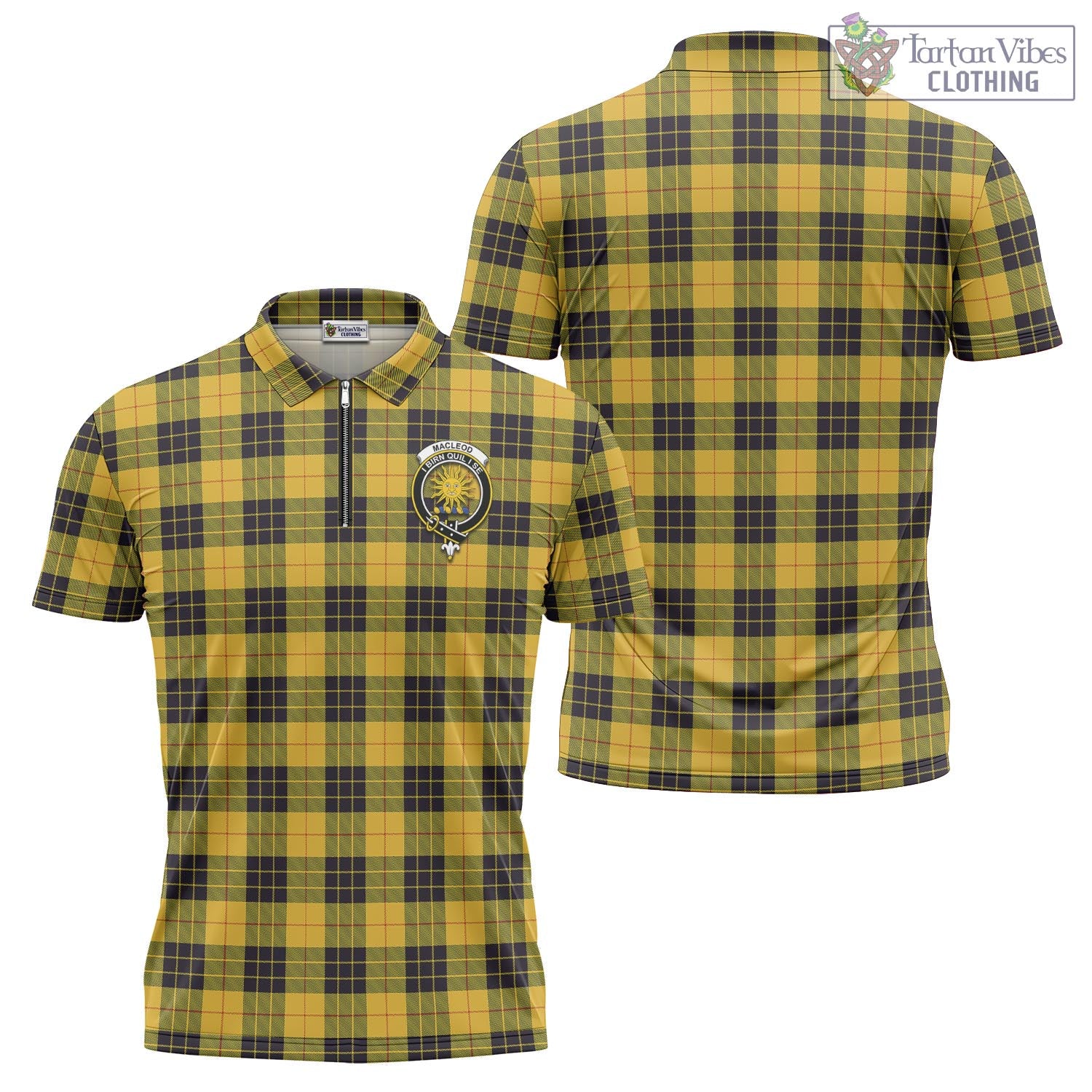 Tartan Vibes Clothing MacLeod of Lewis Ancient Tartan Zipper Polo Shirt with Family Crest