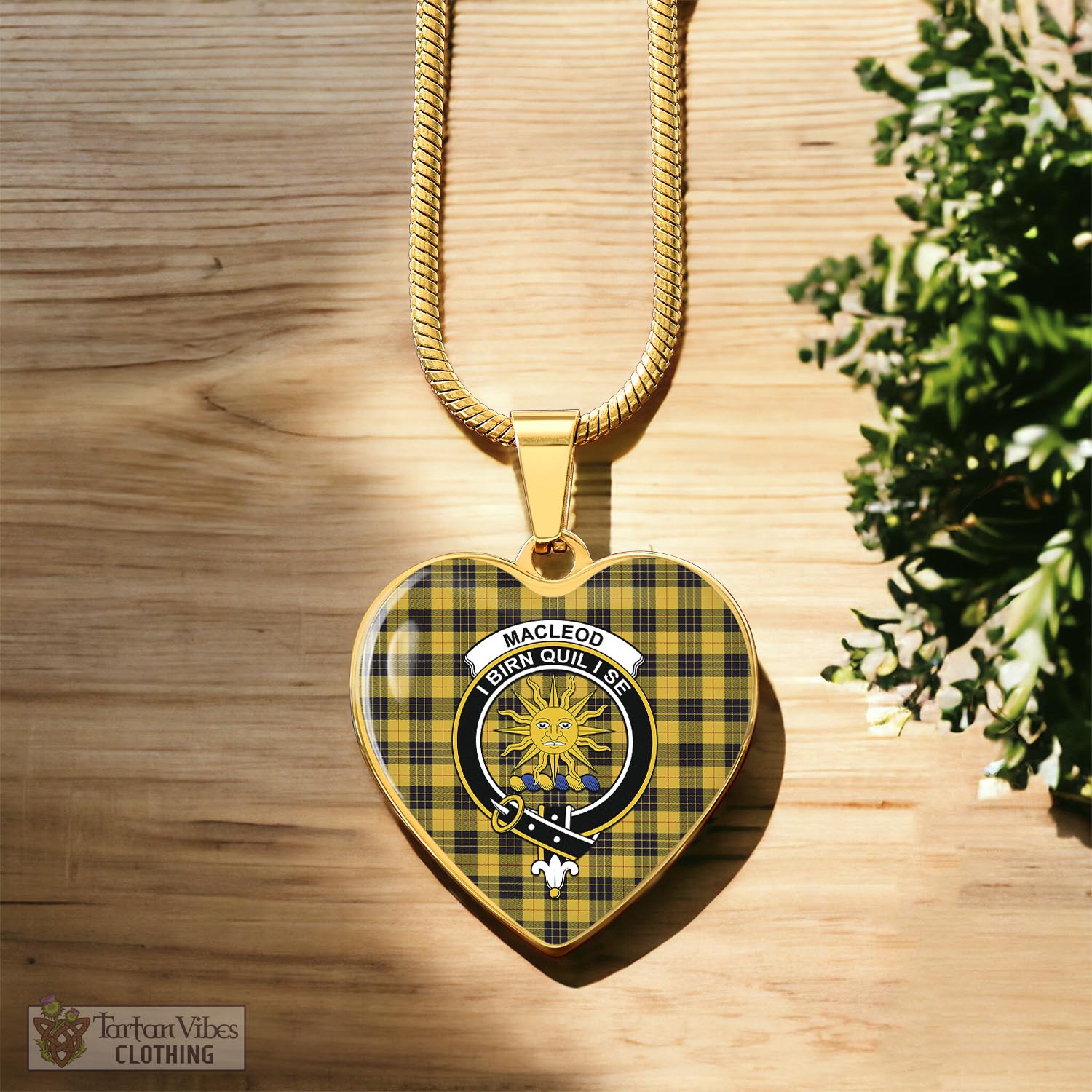 Tartan Vibes Clothing MacLeod of Lewis Ancient Tartan Heart Necklace with Family Crest