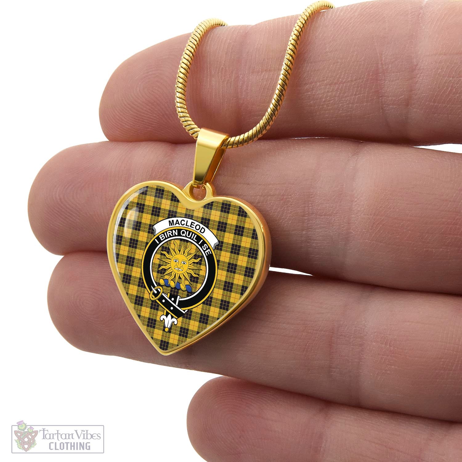 Tartan Vibes Clothing MacLeod of Lewis Ancient Tartan Heart Necklace with Family Crest