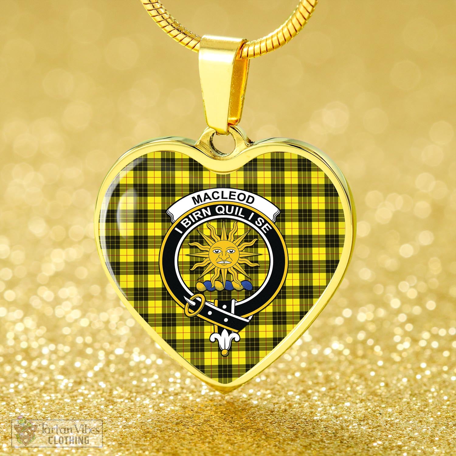 Tartan Vibes Clothing MacLeod of Lewis Modern Tartan Heart Necklace with Family Crest