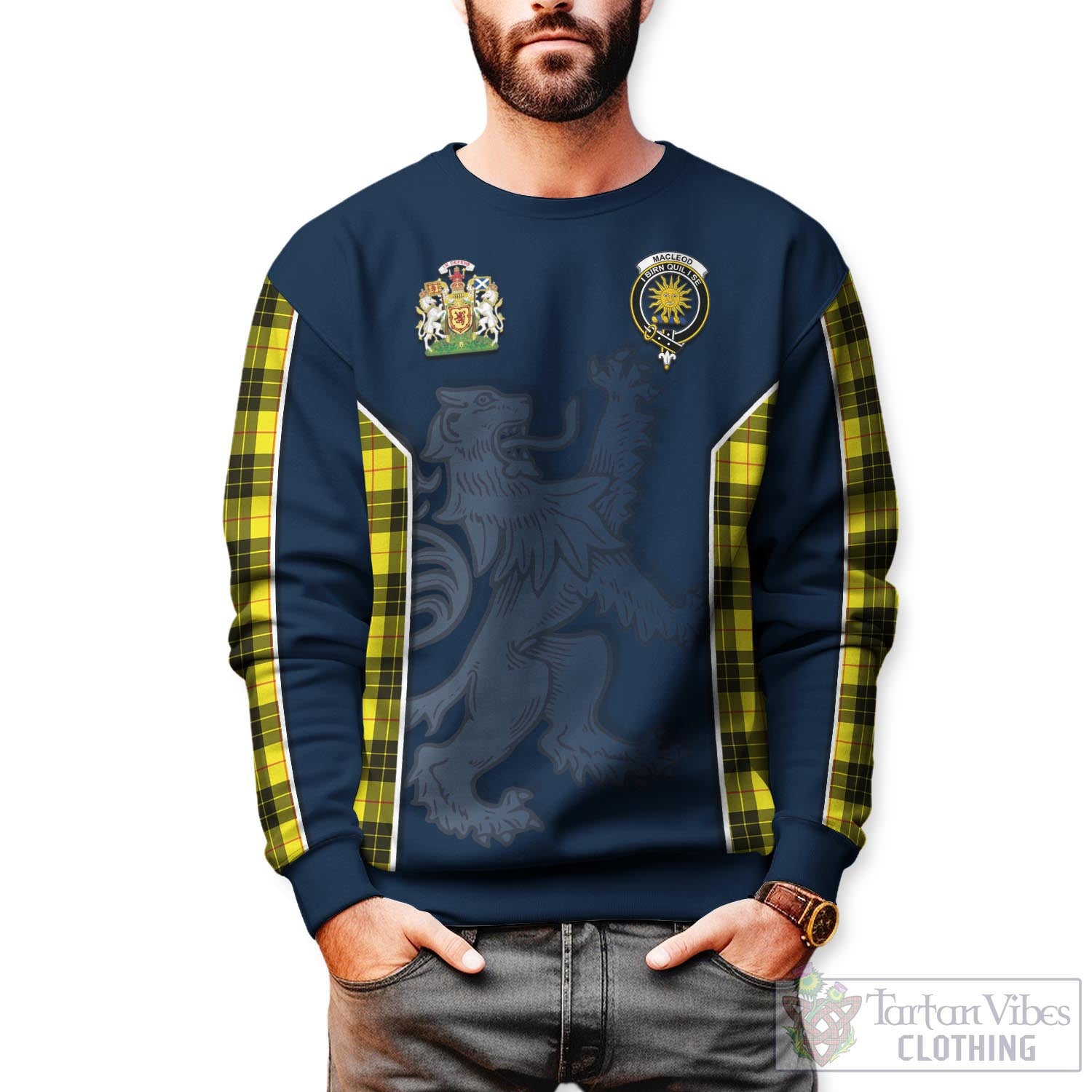 Tartan Vibes Clothing MacLeod of Lewis Modern Tartan Sweater with Family Crest and Lion Rampant Vibes Sport Style