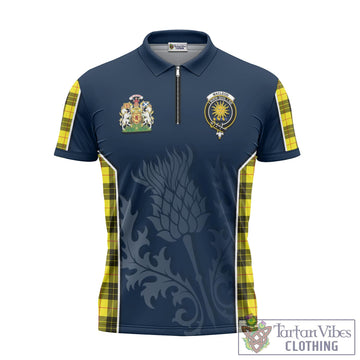 MacLeod of Lewis Modern Tartan Zipper Polo Shirt with Family Crest and Scottish Thistle Vibes Sport Style