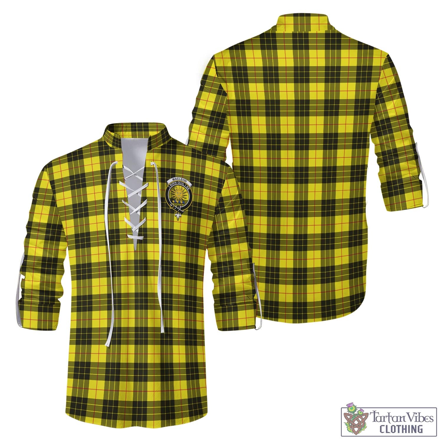 Tartan Vibes Clothing MacLeod of Lewis Modern Tartan Men's Scottish Traditional Jacobite Ghillie Kilt Shirt with Family Crest