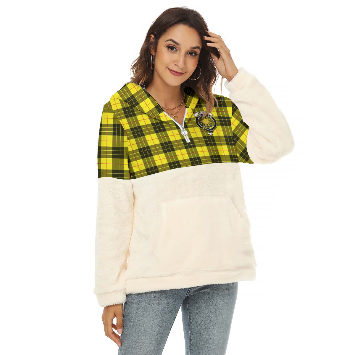 MacLeod (McLeod) Tartan Women's Borg Fleece Hoodie With Half Zip with Family Crest Female - Tartan Vibes Clothing