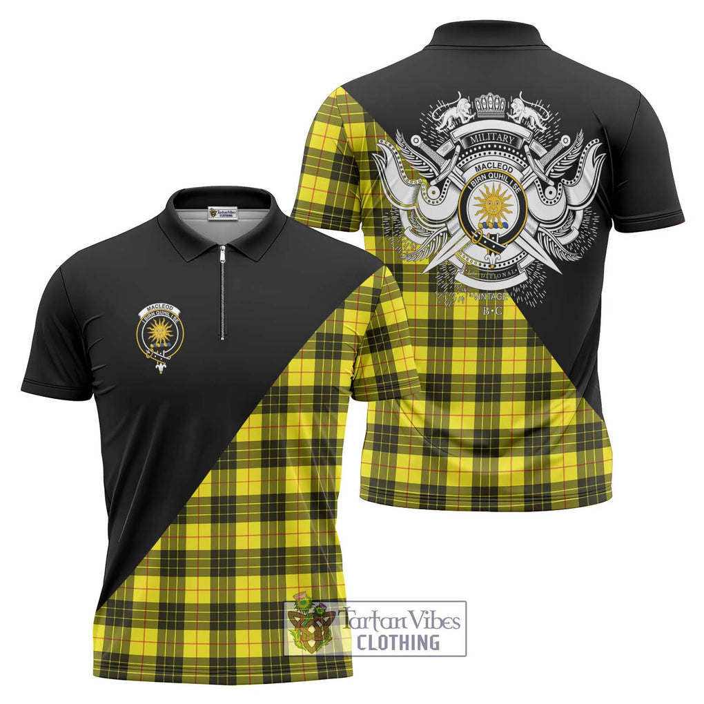 MacLeod (McLeod) Tartan Zipper Polo Shirt with Family Crest and Military Logo Style Unisex - Tartanvibesclothing Shop