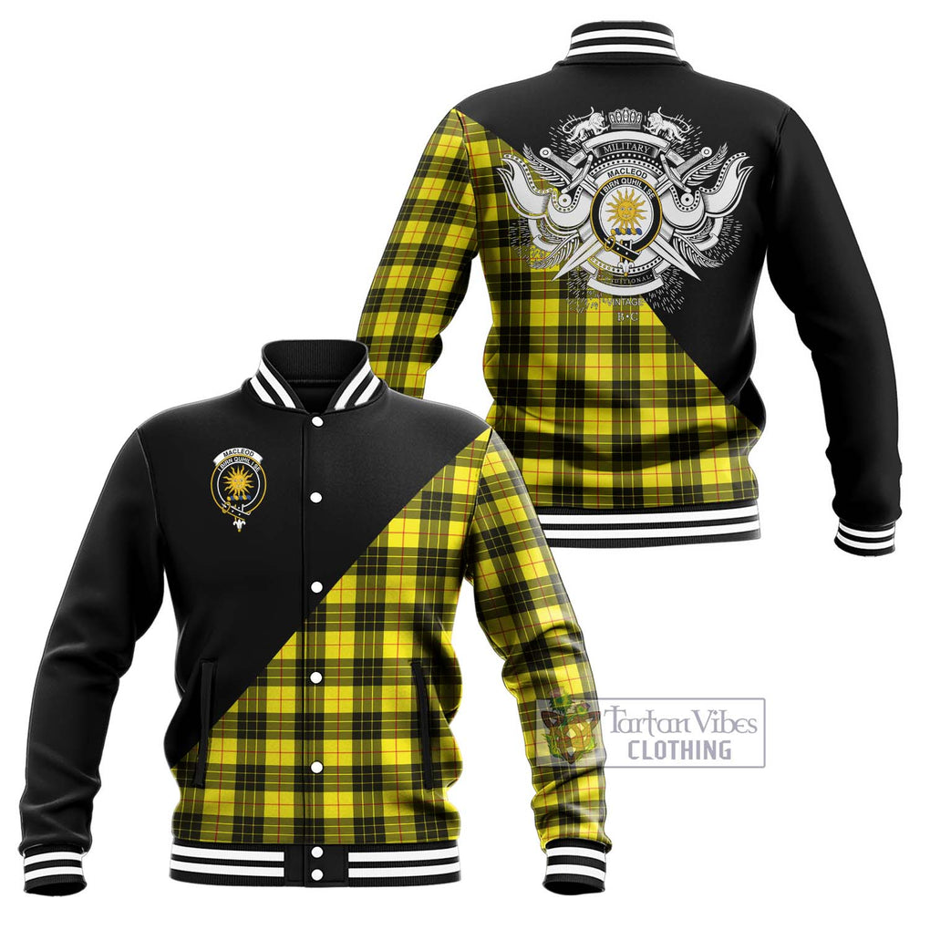 MacLeod (McLeod) Tartan Baseball Jacket with Family Crest and Military Logo Style Unisex - Tartanvibesclothing Shop