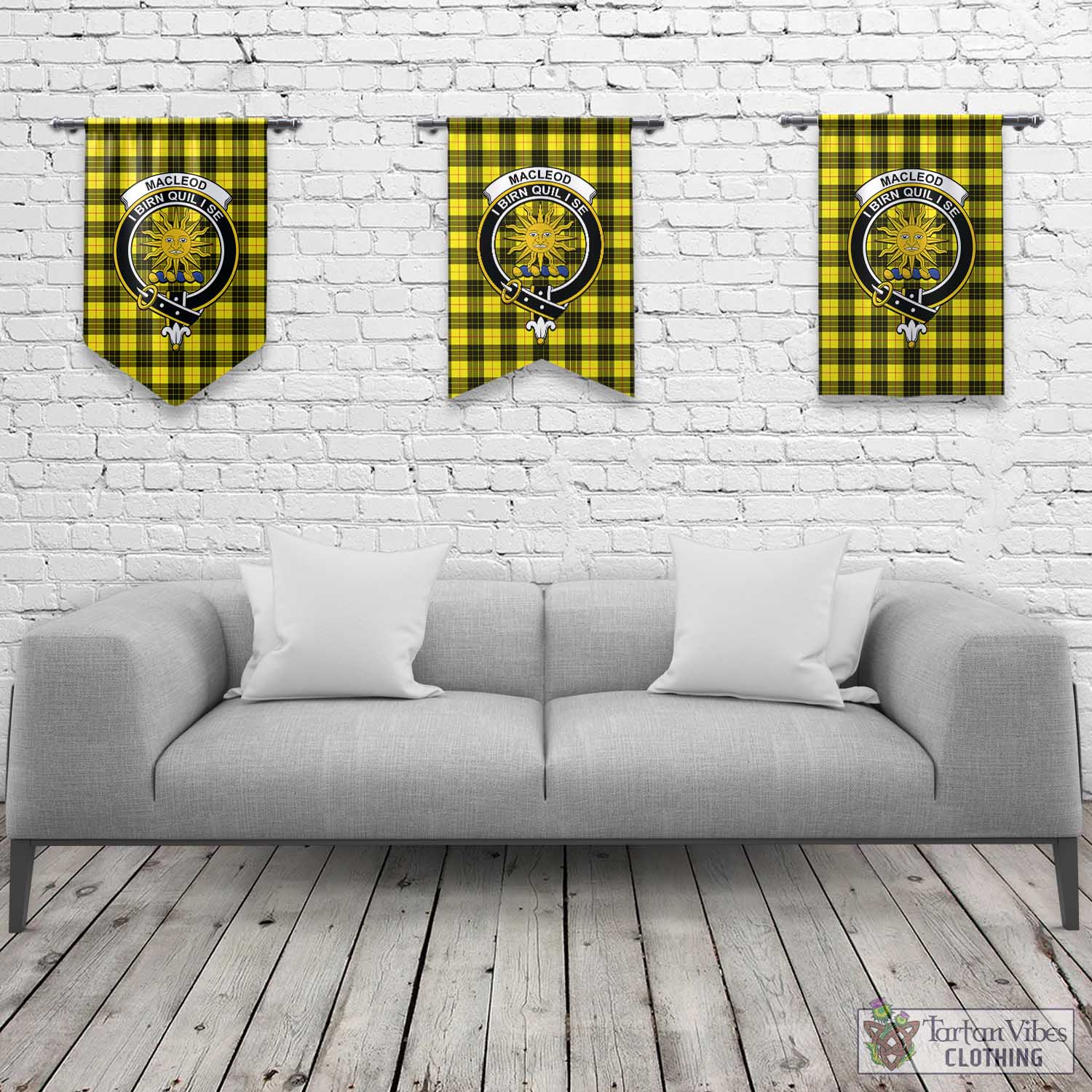 Tartan Vibes Clothing MacLeod of Lewis Modern Tartan Gonfalon, Tartan Banner with Family Crest