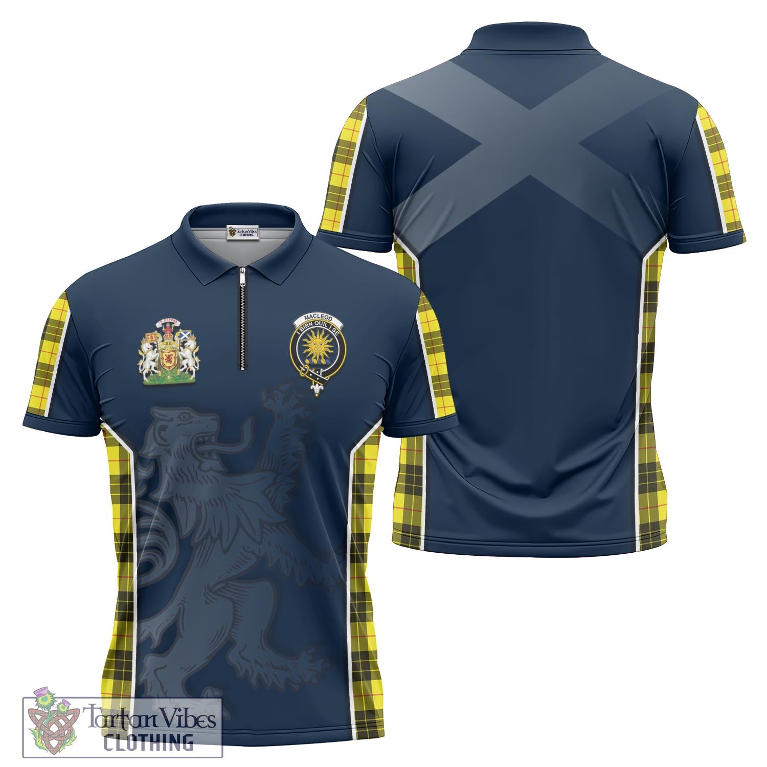 Tartan Vibes Clothing MacLeod of Lewis Modern Tartan Zipper Polo Shirt with Family Crest and Lion Rampant Vibes Sport Style