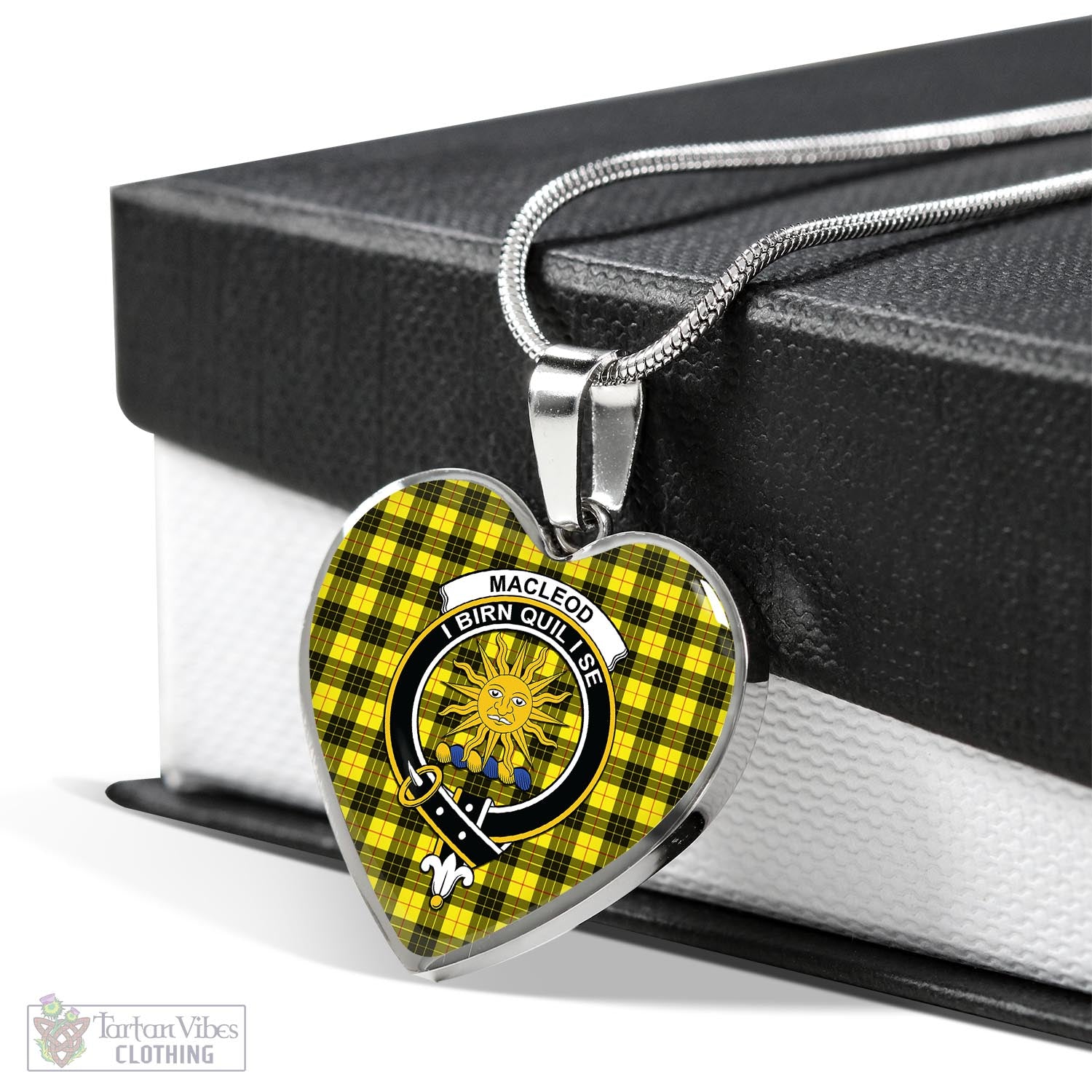 Tartan Vibes Clothing MacLeod of Lewis Modern Tartan Heart Necklace with Family Crest