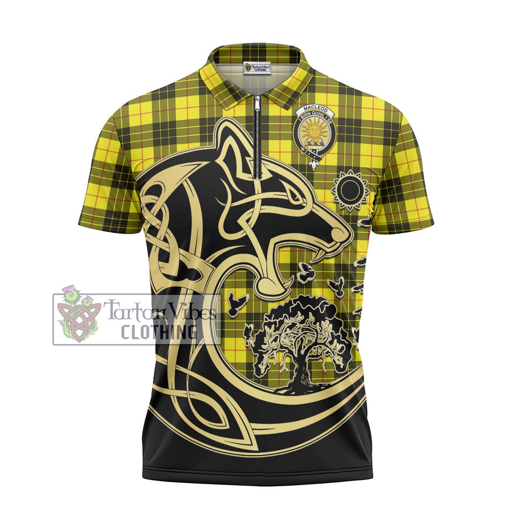 MacLeod (McLeod) Tartan Zipper Polo Shirt with Family Crest Celtic Wolf Style - Tartanvibesclothing Shop