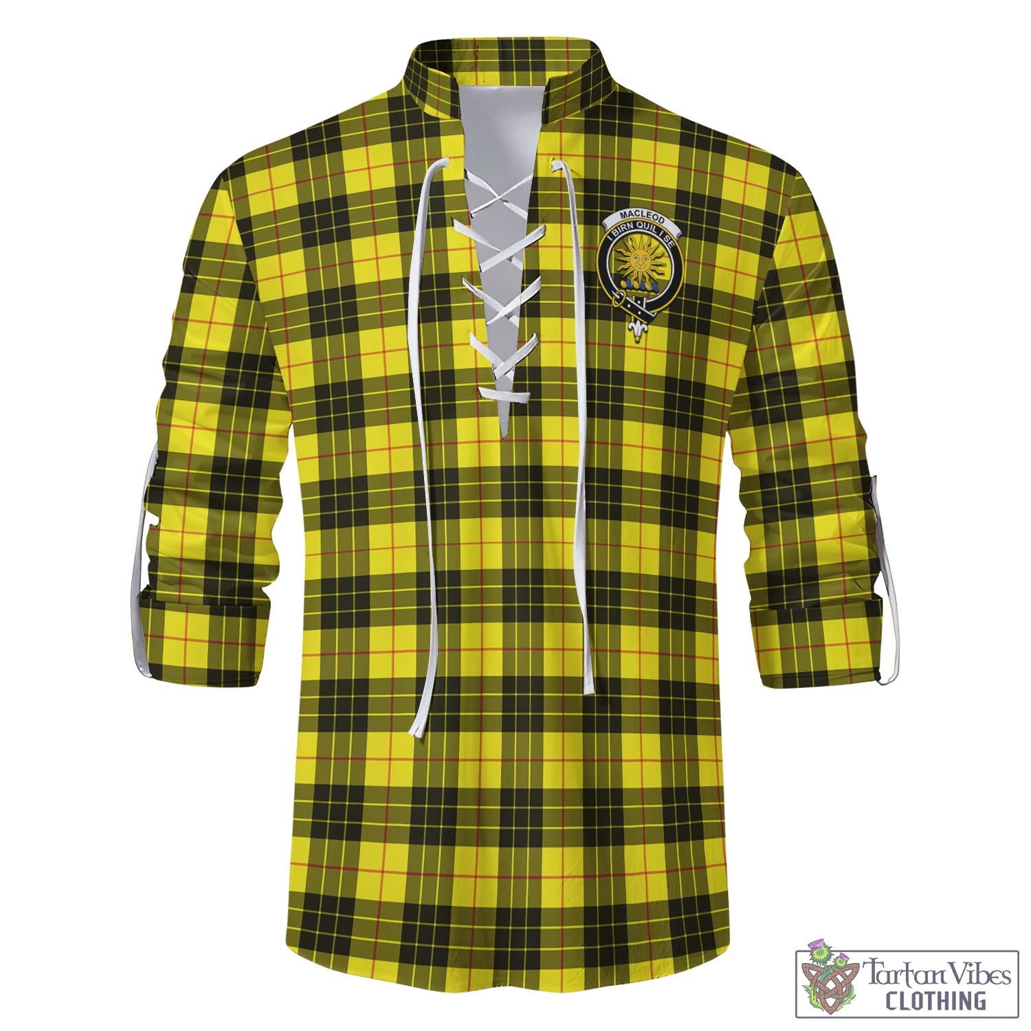 Tartan Vibes Clothing MacLeod of Lewis Modern Tartan Men's Scottish Traditional Jacobite Ghillie Kilt Shirt with Family Crest