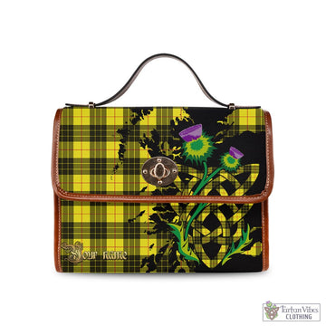 MacLeod of Lewis Modern Tartan Waterproof Canvas Bag with Scotland Map and Thistle Celtic Accents