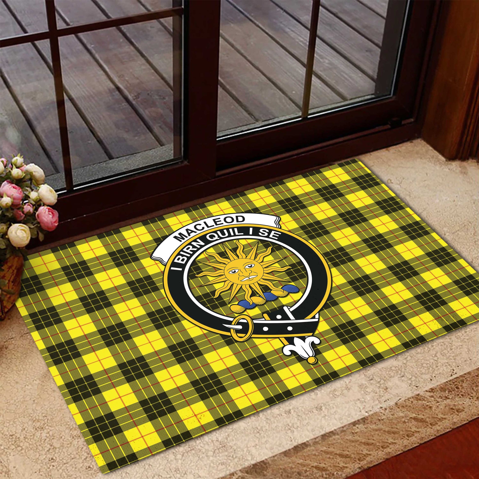 MacLeod of Lewis Modern Tartan Door Mat with Family Crest - Tartanvibesclothing