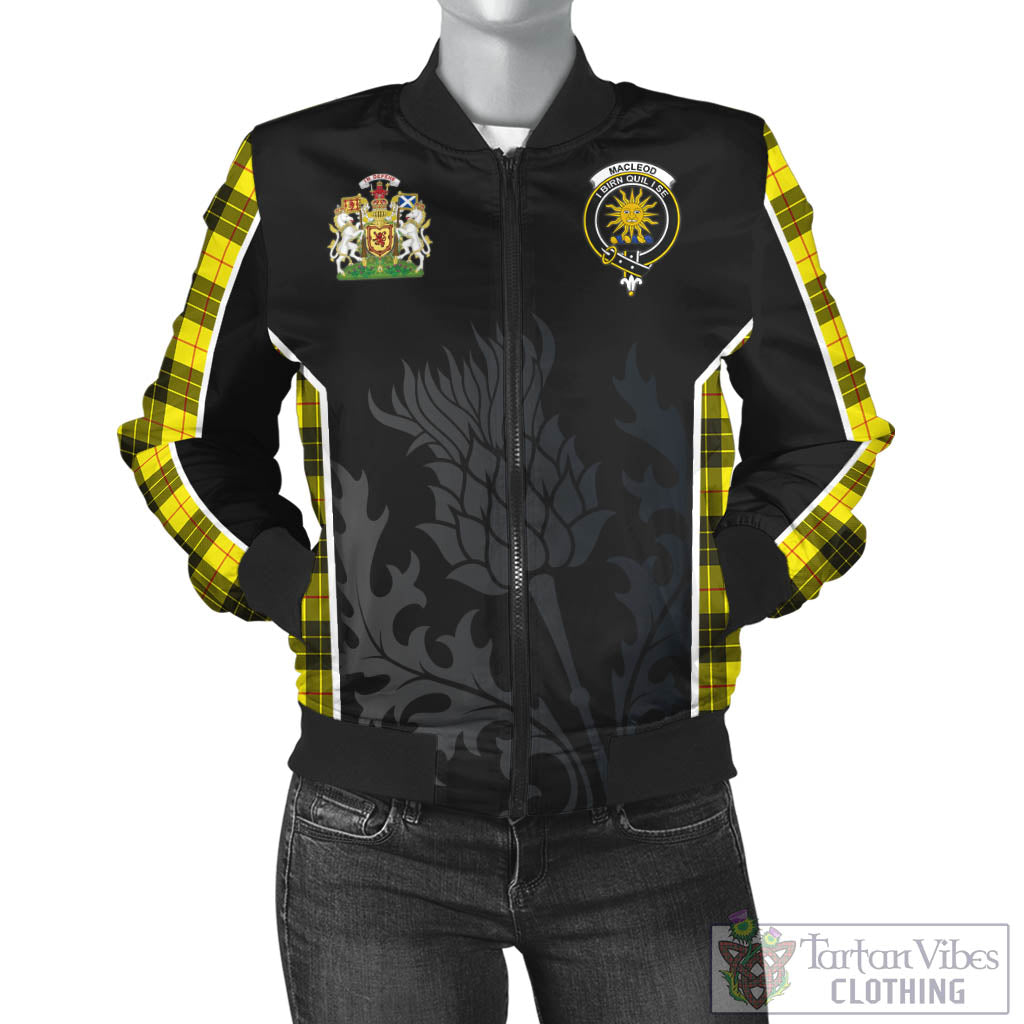 Tartan Vibes Clothing MacLeod of Lewis Modern Tartan Bomber Jacket with Family Crest and Scottish Thistle Vibes Sport Style