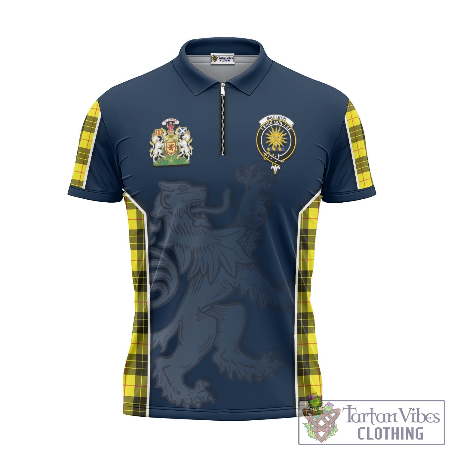 Tartan Vibes Clothing MacLeod of Lewis Modern Tartan Zipper Polo Shirt with Family Crest and Lion Rampant Vibes Sport Style