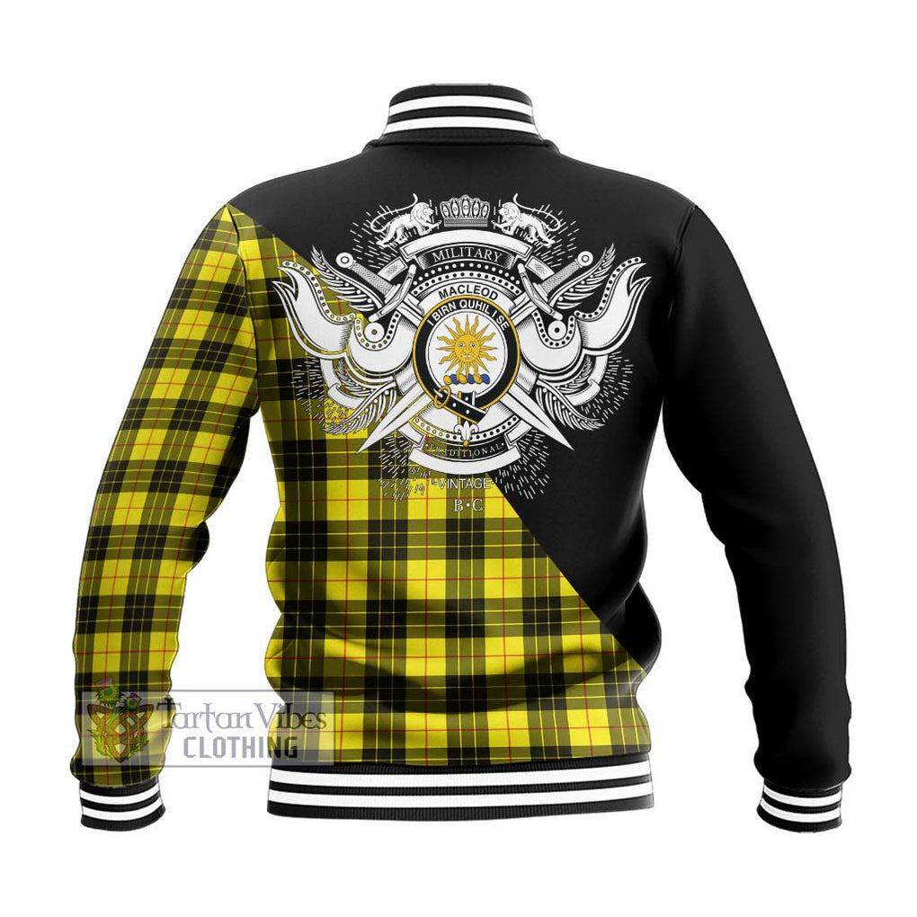 MacLeod (McLeod) Tartan Baseball Jacket with Family Crest and Military Logo Style - Tartanvibesclothing Shop