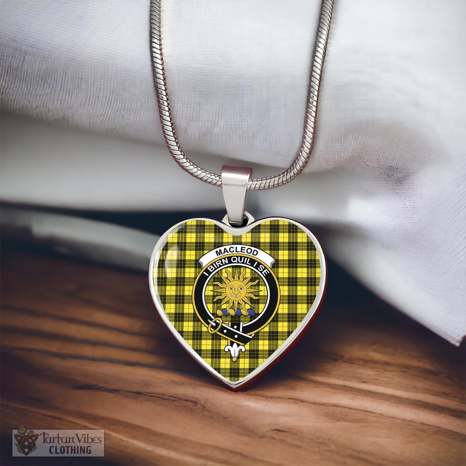 Tartan Vibes Clothing MacLeod of Lewis Modern Tartan Heart Necklace with Family Crest