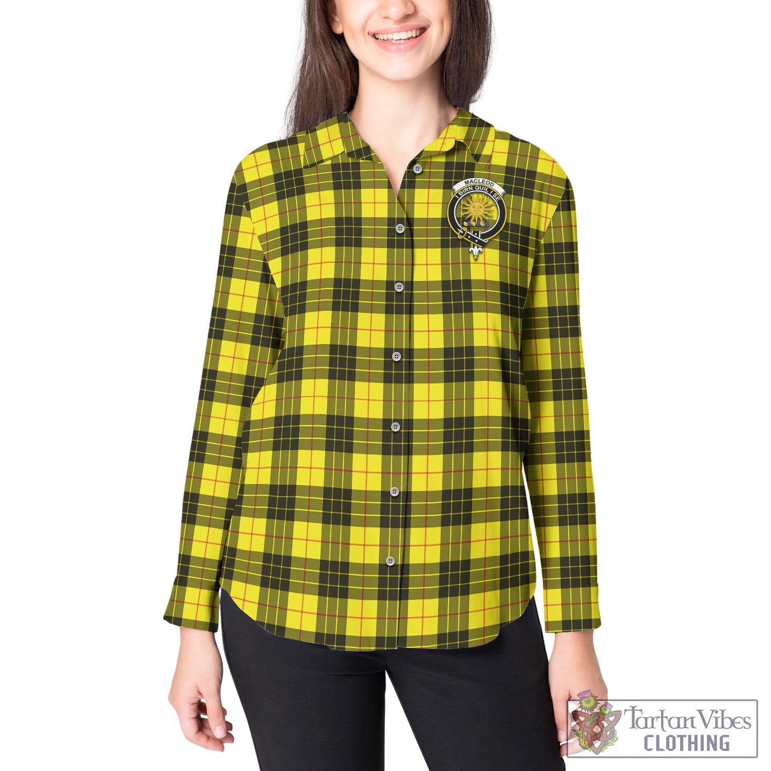 Tartan Vibes Clothing MacLeod of Lewis Modern Tartan Womens Casual Shirt with Family Crest