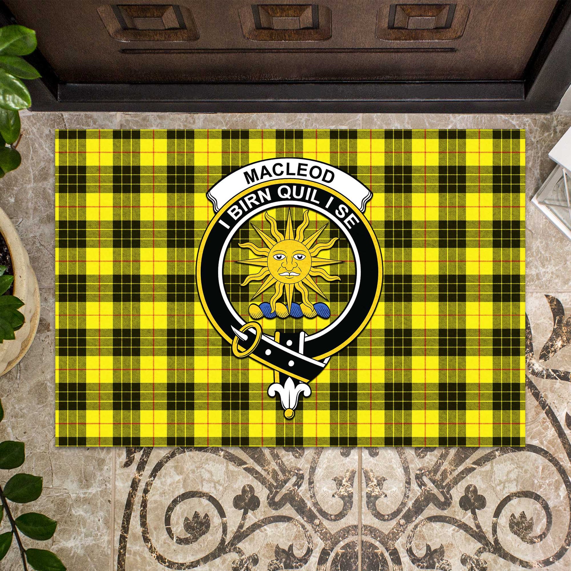 MacLeod of Lewis Modern Tartan Door Mat with Family Crest - Tartanvibesclothing