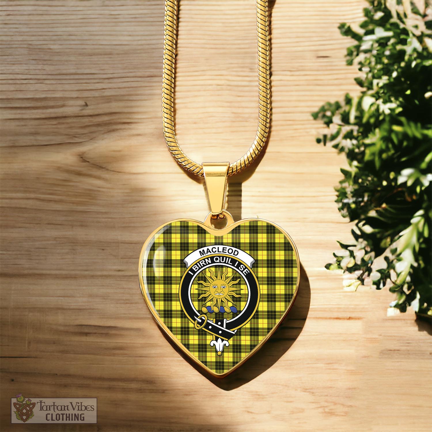 Tartan Vibes Clothing MacLeod of Lewis Modern Tartan Heart Necklace with Family Crest