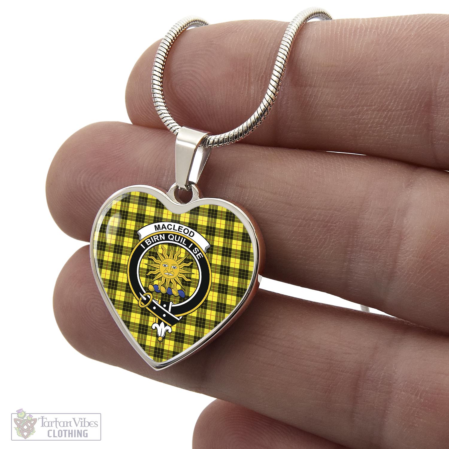 Tartan Vibes Clothing MacLeod of Lewis Modern Tartan Heart Necklace with Family Crest