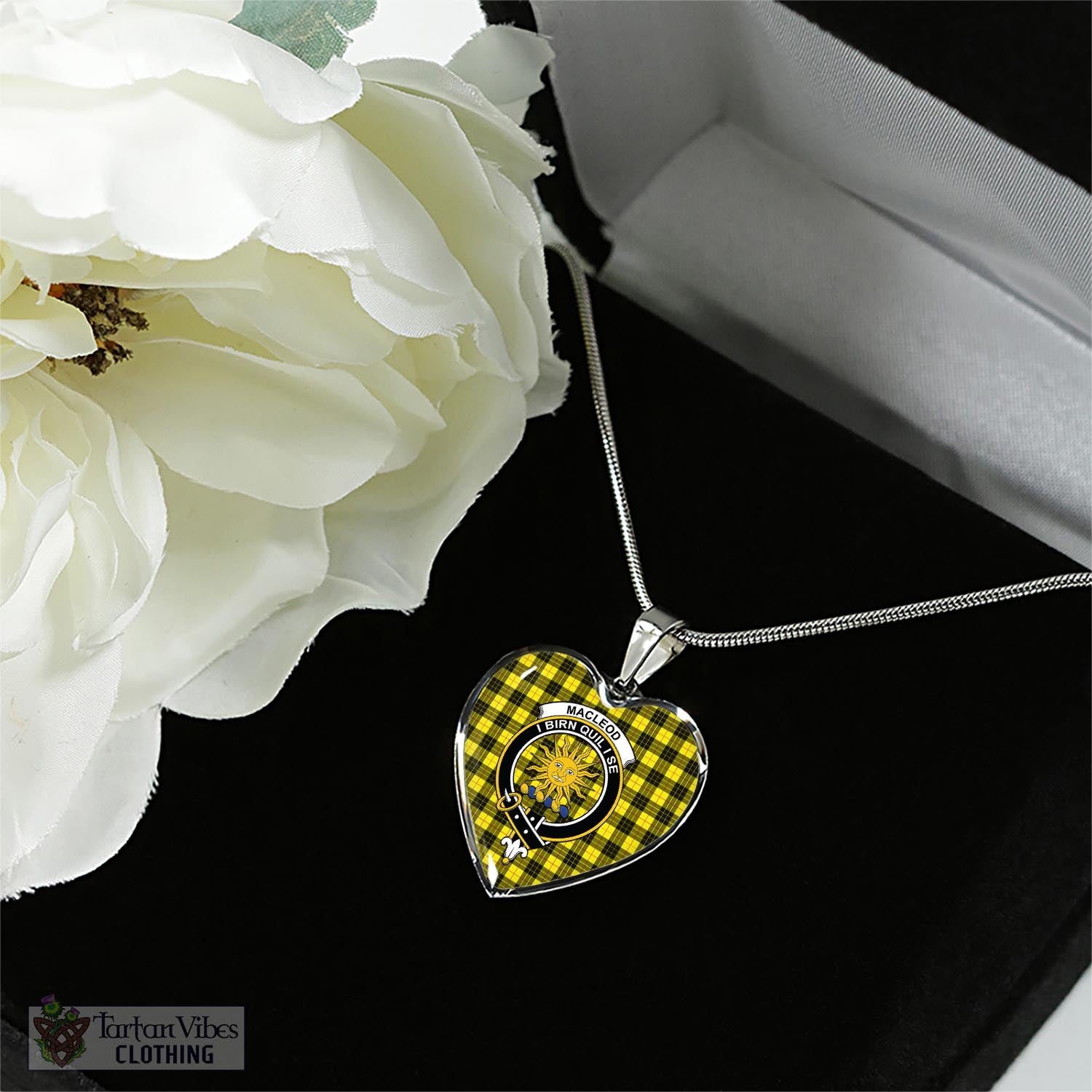 Tartan Vibes Clothing MacLeod of Lewis Modern Tartan Heart Necklace with Family Crest