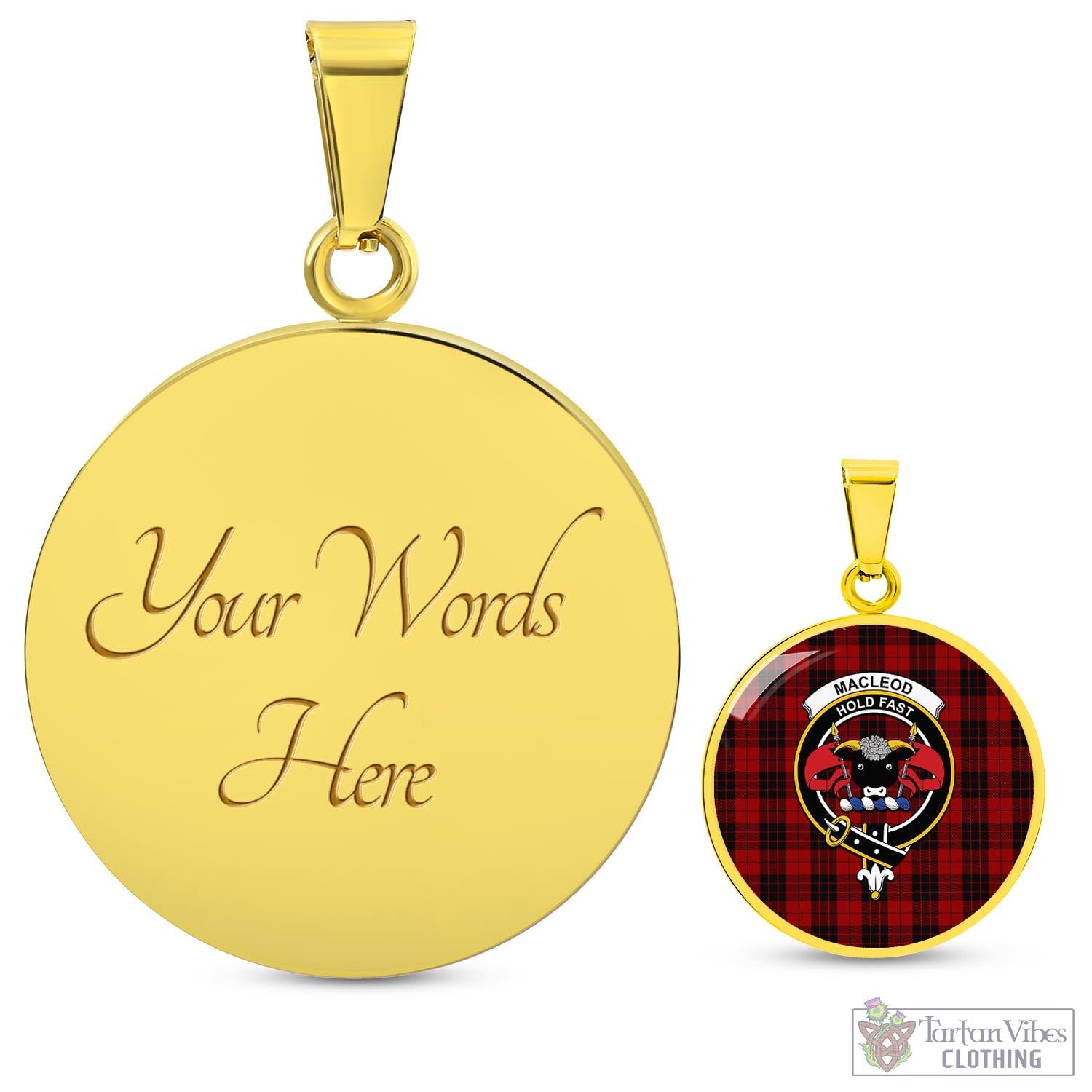 Tartan Vibes Clothing MacLeod of Raasay Highland Tartan Circle Necklace with Family Crest