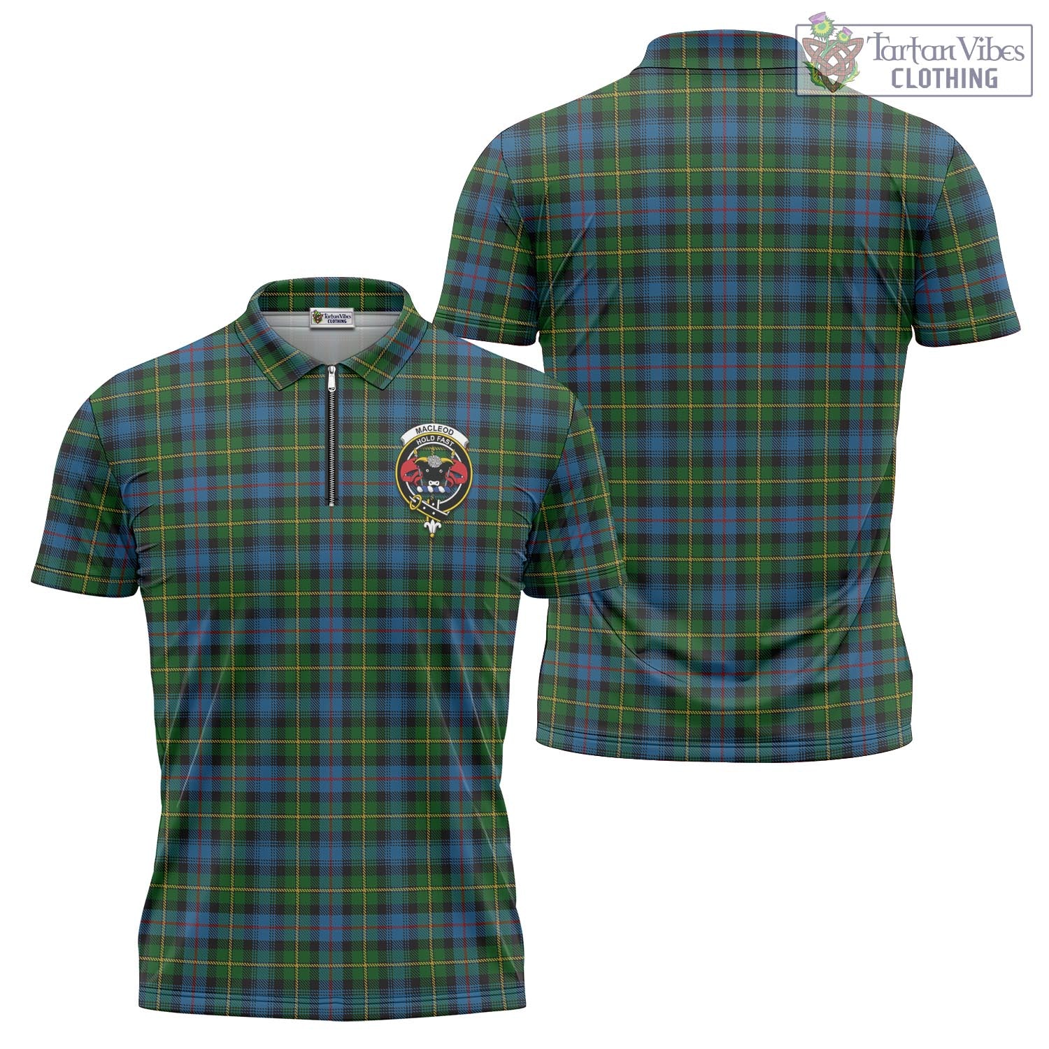 Tartan Vibes Clothing MacLeod of Skye Tartan Zipper Polo Shirt with Family Crest
