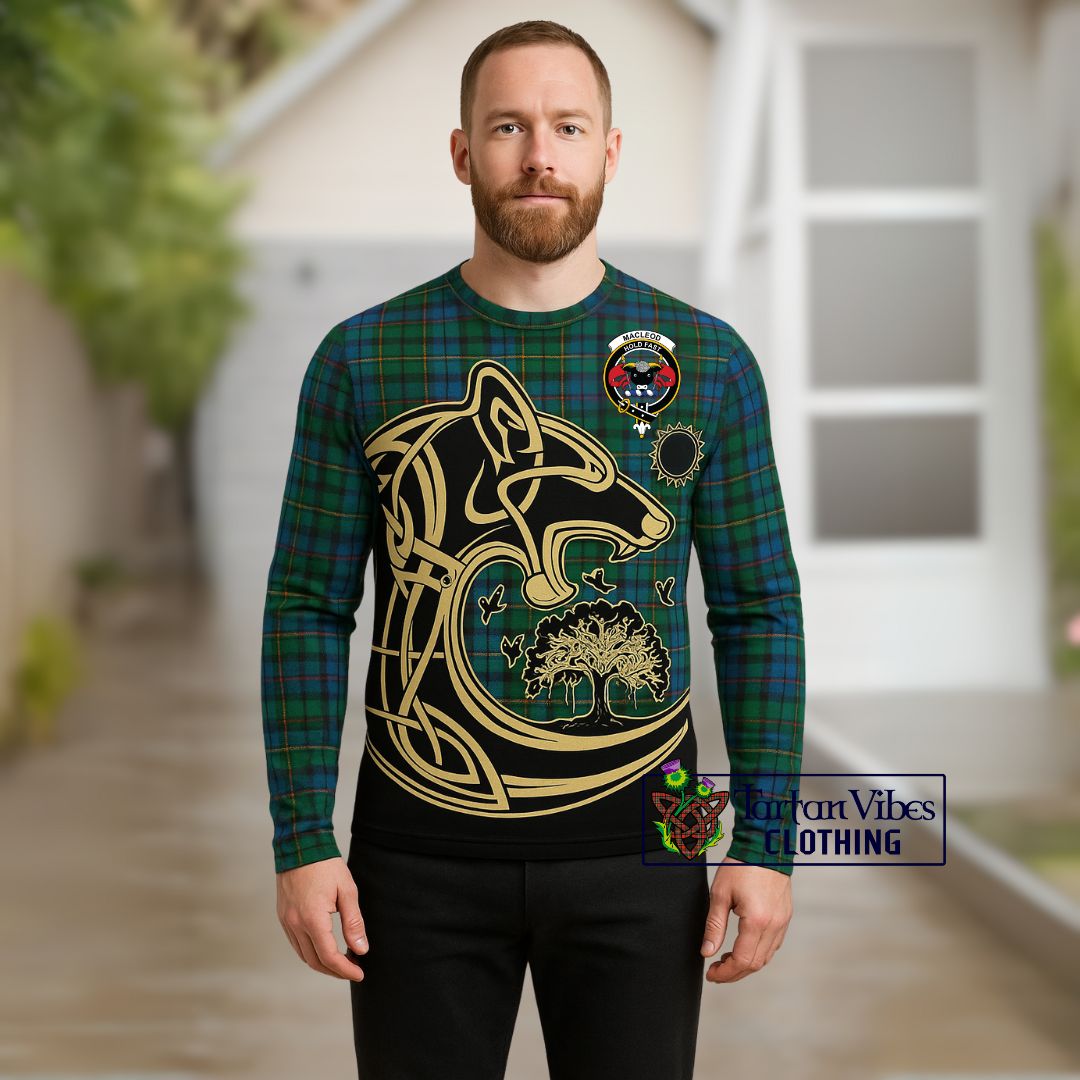 MacLeod of Skye Tartan Long Sleeve T-Shirt with Family Crest Celtic Wolf Style