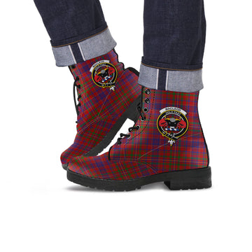 MacLeod Red Tartan Leather Boots with Family Crest